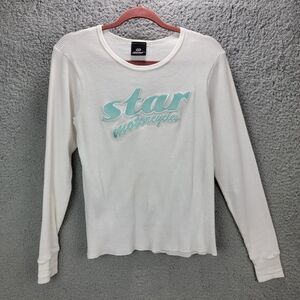 Star Motorcycles Women's Waffle Weave Shirt Medium  White Turquoise Spell Out
